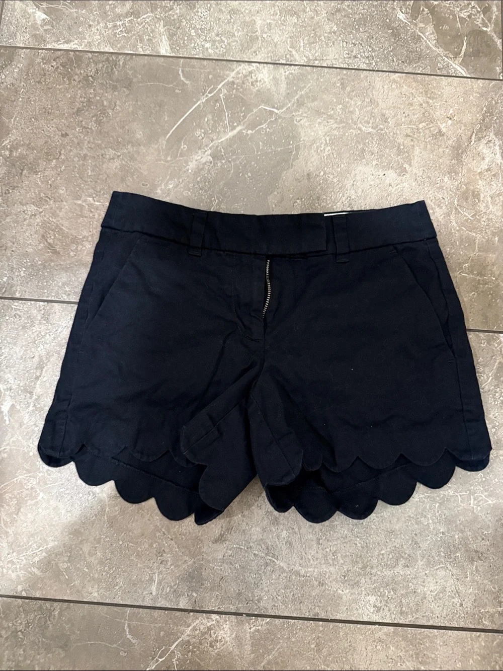 J. Crew Navy Scallop Edge Cotton Shorts